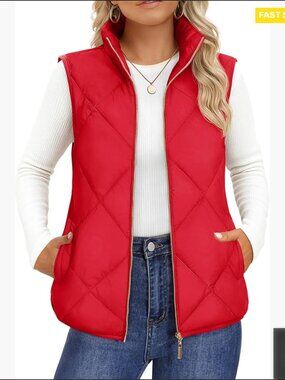 Quilted Puffer Vest Stand Collar Lightweight Zip Gilet Sleeveless Jacket